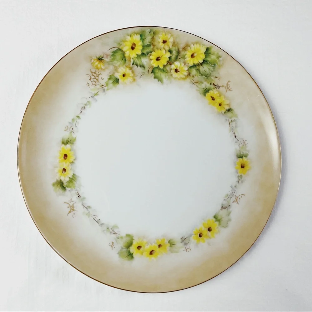 Vintage 1974 Betty Grider Hand Painted Yellow Floral Plate